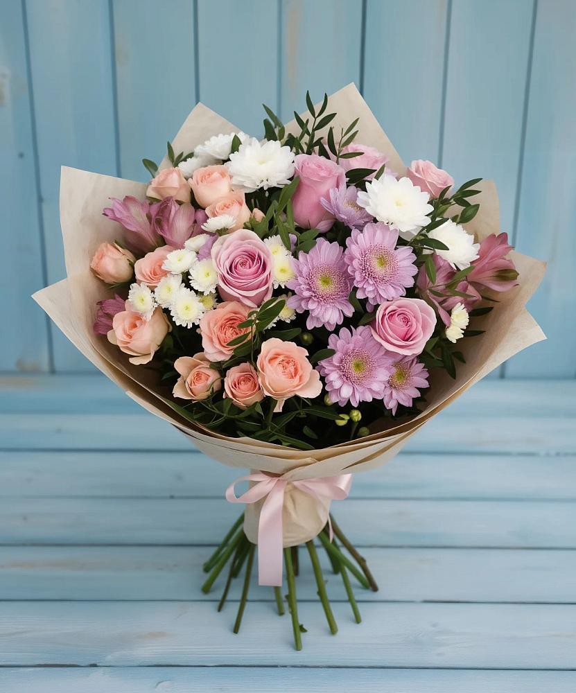 Букет цветов из: Хризантемы, Розы и Альстромерии в Городовиковске