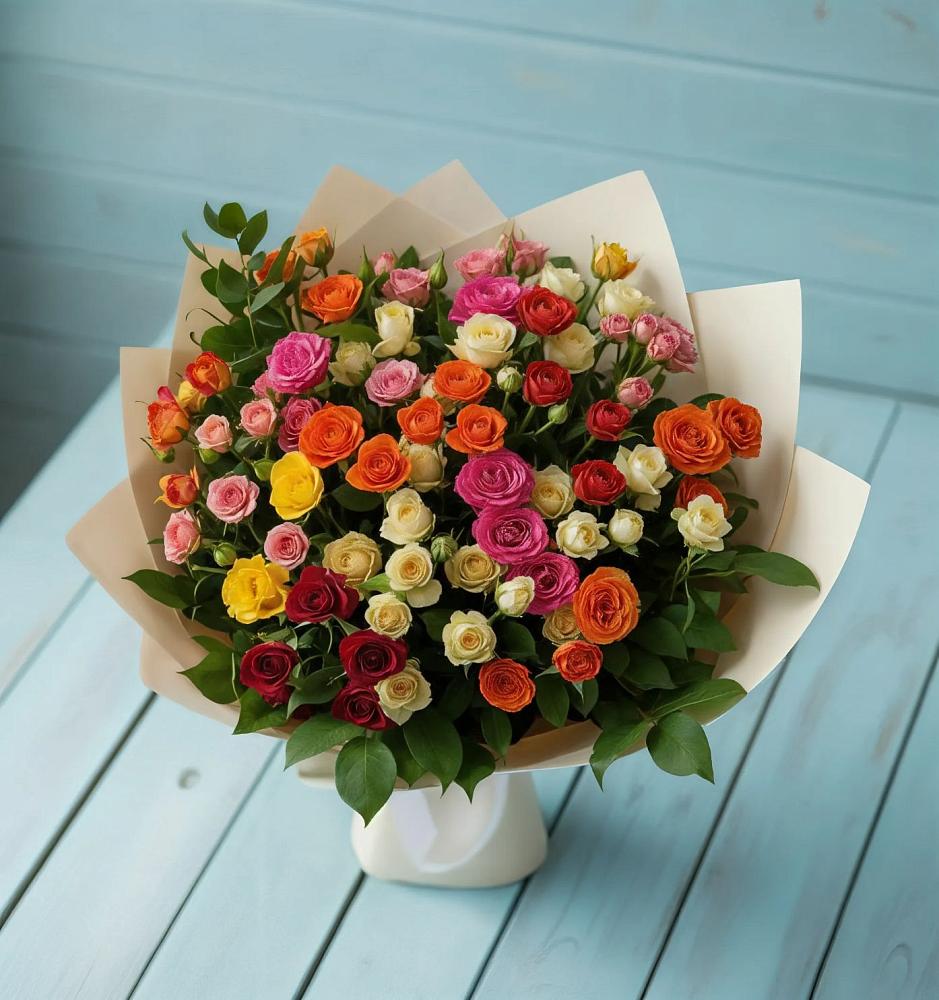Букет Микс из разноцветных кустовых роз в Городовиковске