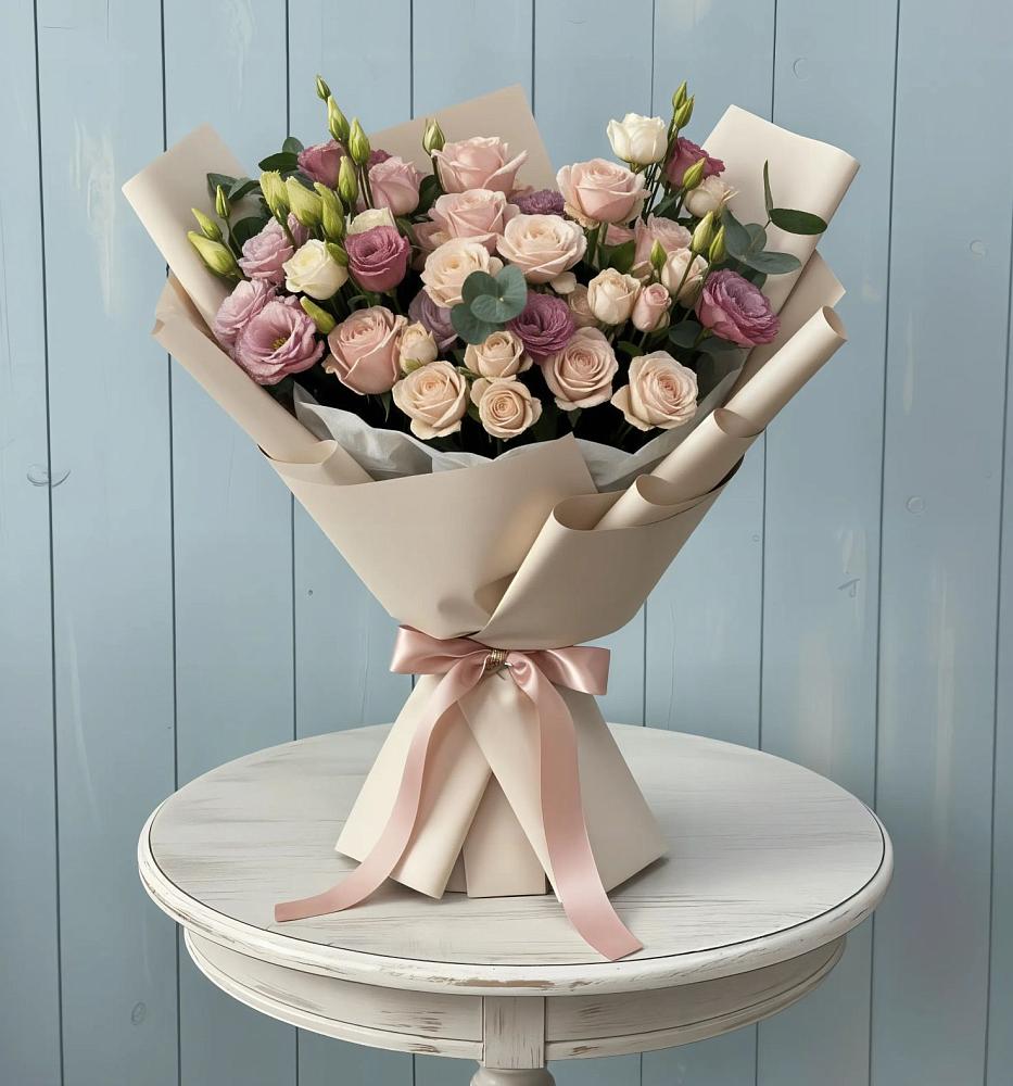 Букет цветов из: Розы и Лизиантусы в Городовиковске