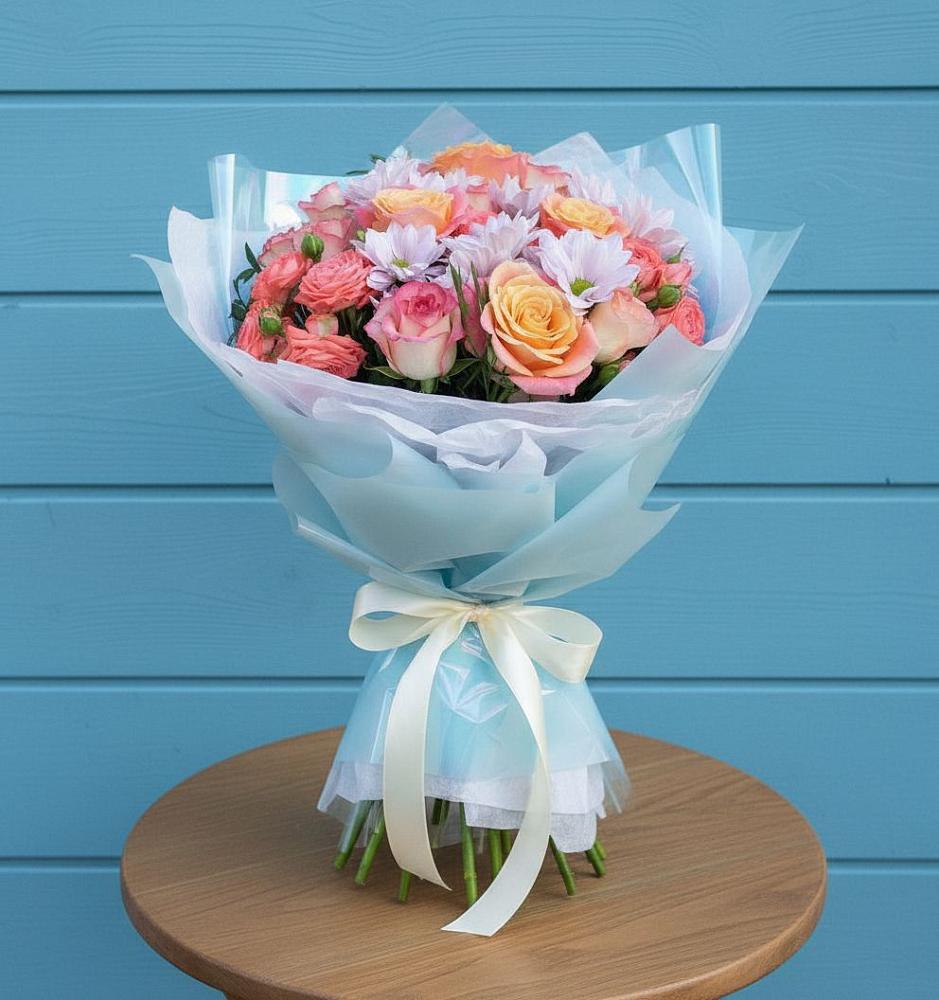 Букет цветов из: Хризантемы и Розы в Городовиковске