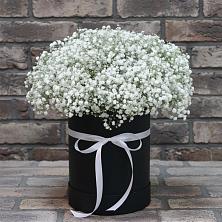 Цветочная композиция из Гипсофила в шляпной коробке в Городовиковске
